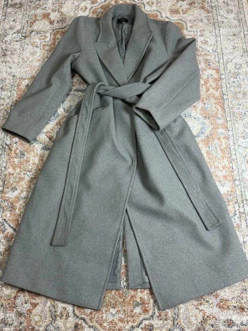 EXPRESS Coat Womens XL Gray Long Wrap Belted Wool Blend Trench Maxi